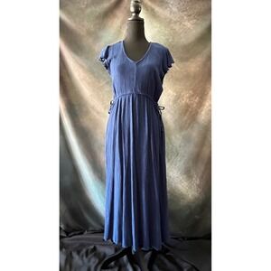 Frye and Co.‎ Women's Blue V-Neck Maxi Dress With Ruffle Sleeves Size Medium